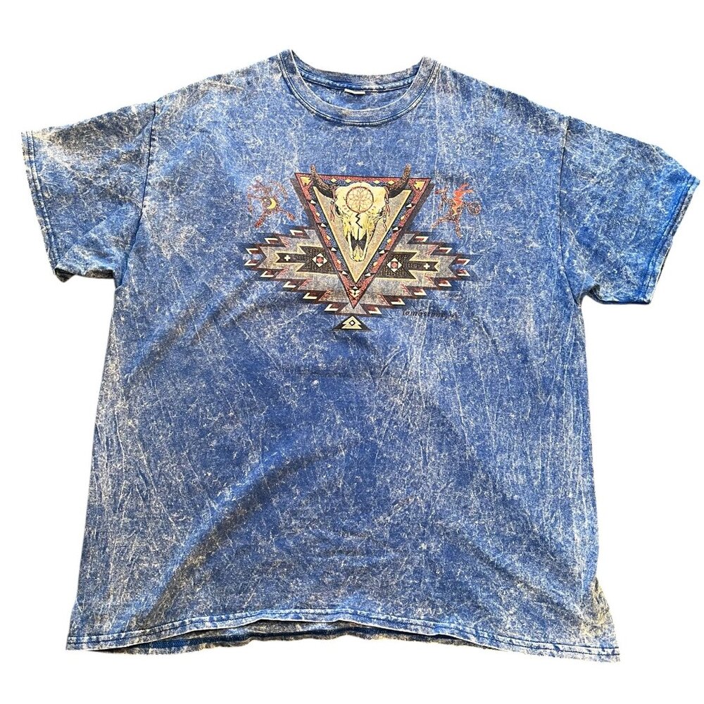 Vintage Tombstone Arizona Shirt Men Size L Blue Short Sleeves Aztec Southwestern